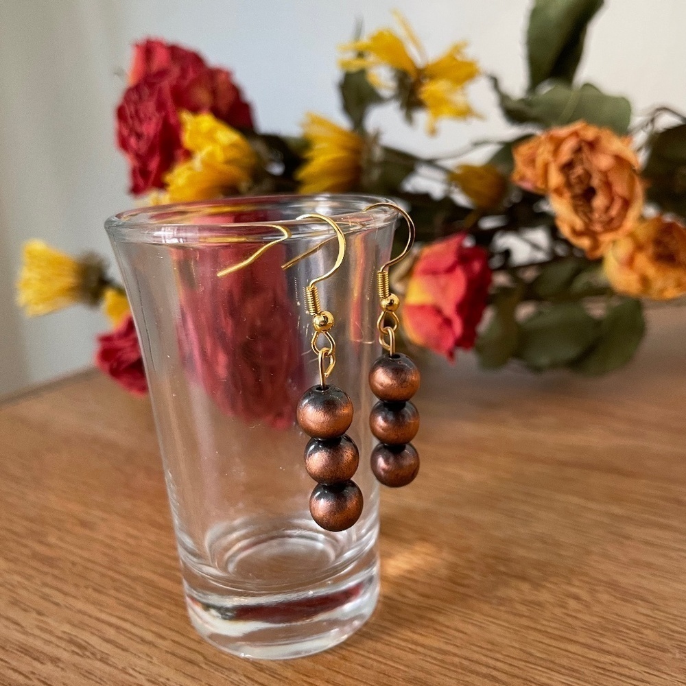 Triple‎ Caramel Beaded Earrings